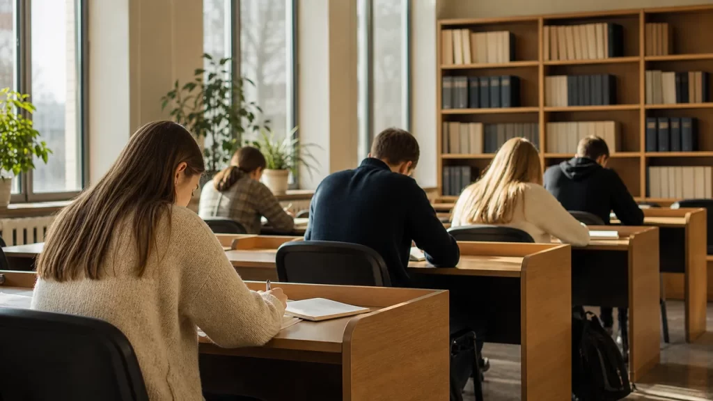 Студенты занимаются в библиотеке университета